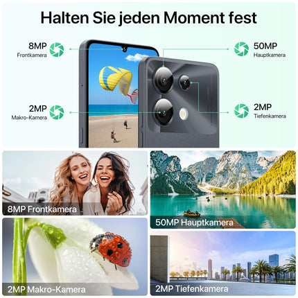 UMIDIGI G9 5G mobiiltelefon, Android 14 nutitelefon ilma lepinguta, 90Hz kaheksatuumaline, 12GB + 128GB nutitelefon, 6,75" HD+ ekraan, 50MP, näo- ja sõrmejäljetuvastusega avamine, 5000mAh, GPS, kahe SIM-kaardiga 5G nutitelefon