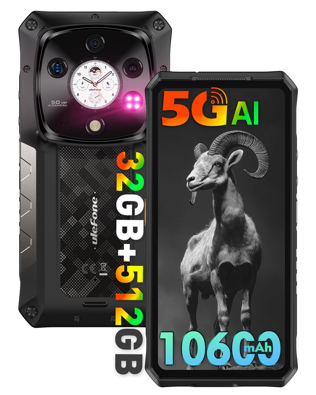 Ulefone Armor 28 Pro välistingimustes kasutatav mobiiltelefon 5G tehisintellektiga nutitelefon 32GB+512GB/SD-2TB, 6.67" FHD+ 120Hz AMOLED+1.04" alamekraan 10600mAh 120W 50MP + 50MP + 50MP + 64MP öönägemine Android 14/3 pesa/OTG/NFC must