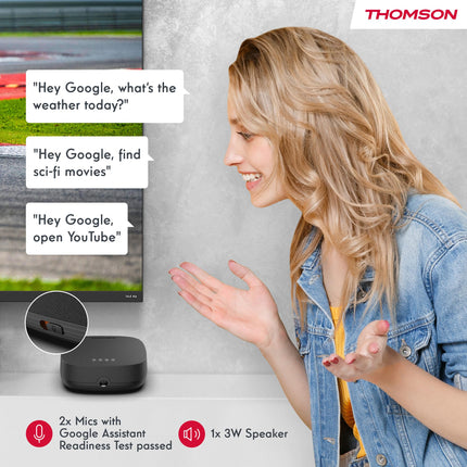 Thomson Streaming Box 270 Plus | Integrated speaker for voice control | Google TV | Netflix, Disney+ | 4K UHD | Streaming via Wi-Fi | Google Cast | 32GB storage