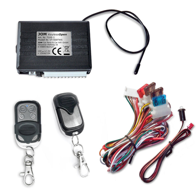 JOM Car Parts &amp; Car Hifi GmbH 7105-1 Keyless Open, radio remote control for existing original central locking, universal, with 2 mini radio transmitters, stainless steel