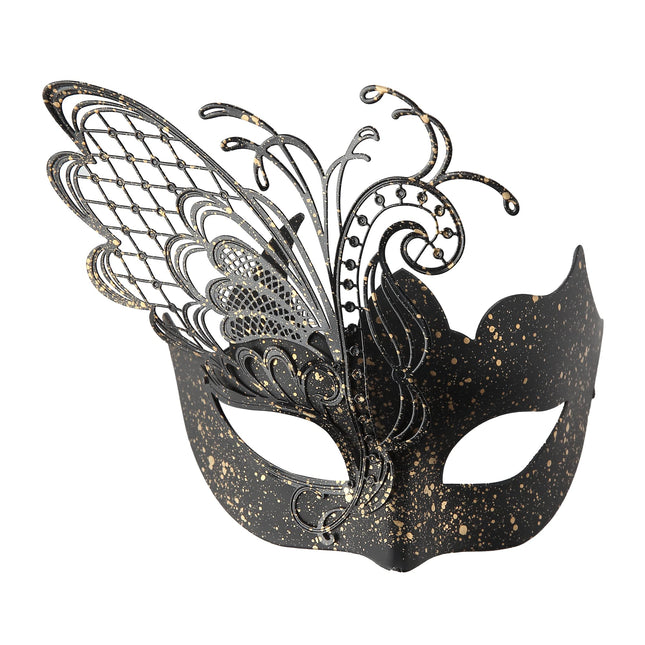 Siiruse meisterdamise halloweeni liblikas metallist Veneetsia mask, mis sobib seksika kostüümiballi, maskeraadi, karnevalipeo, jõulude, lihavõttepühade jaoks (must ja kuldne punkt)
