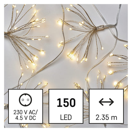 EMOS LED-valguskett soe valge siseruumidesse, 2,35 m pikkune ilutulestiku jõuluvalguskett NANO, 6-tunnine taimerifunktsioon, toiteplokk ja trafo, pidudeks, jõuludeks, läbipaistev juhe