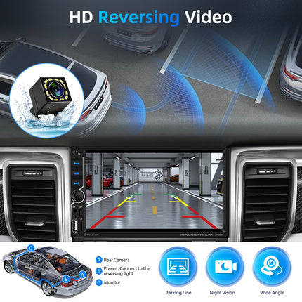Podofo Carplay 2 DIN autostereo, 7-tolline HD puutetundliku ekraaniga Bluetooth-autoraadio, MP5-mängija, mis toetab juhtmevaba Android Auto/Bluetooth 5.1/MirrorLink/FM/USB/AUX/laadimist/pulti + tahavaatekaamera