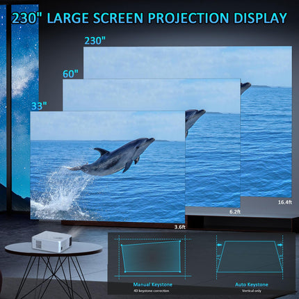 Smart Beamer 4K [Elektrischer Fokus und Auto Keystone] Heimkino mit Apps,Full HD 1080P Beamer mit WiFi5 Projektor,20000 Lumen Outdoor Heimkino Kompatibel mit TV Stick/HDMI/USB/AV/Laptop/iPhone/Android