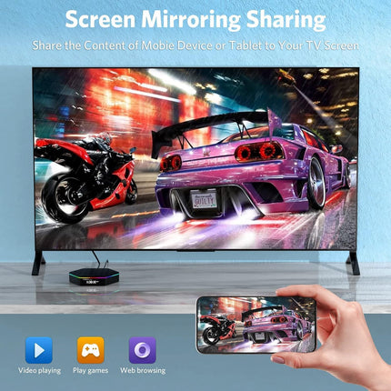 IDEALROYAL Android 12.0 teleriboks, 4 GB muutmälu, 64 GB ROM, Allwinner H618 neljatuumaline 64-bitine ARM-protsessor A53, 6K WiFi6, 2.4G/5G kahe WiFi-ühendusega BT 5.0, 100M Ethernet, 3D HDR10 H.265, nutiteleriboks miniklaviatuuriga