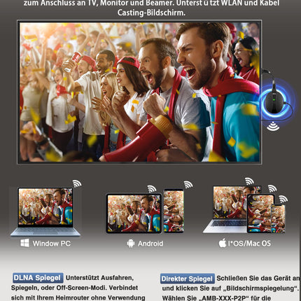 AIMIBO 4K juhtmevaba ekraaniadapter, 3-suunaline peegeldamine - otsene, DLNA, juhtmega sünkroonitud ekraan, 2.4G 5G @60Hz HDMI juhtmevaba adapter iOS-i, Androidi, Windowsi, macOS-i ja teleri, monitori ja projektori ühendamiseks - Airplay