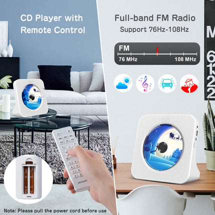 KOVCDVI CD-mängija kõlariga, CD-mängija Bluetooth 5.0, puldiga, tolmukattega, ekraaniga, FM-raadio, taimeriga, USB-taasesitus, AUX-taasesitus, kõrvaklappide pesa