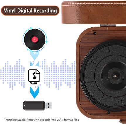 Plaadimängija kõlarite ja Bluetooth 5.4-ga | 33/45/78 p/min vinüülplaadimängija | USB digiteerija, RCA/AUX, kandekott (retrodisain) (pruun)