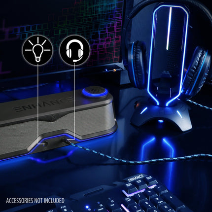 ENHANCE SB1 Computer Speakers High Excursion Soundbar - USB Powered Computer Soundbar, Under-Monitor Speaker with 10W Peak, LED Volume Control, Headset Pass Through, Gaming Soundbar for PC