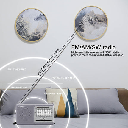 XHDATA D219 VHF/FM/AM raadio akutoitel töötav maailma vastuvõtja miniraadio, retroraadio majapidamiseks, õues telkimiseks, matkamiseks, kaasaskantav raadio hall