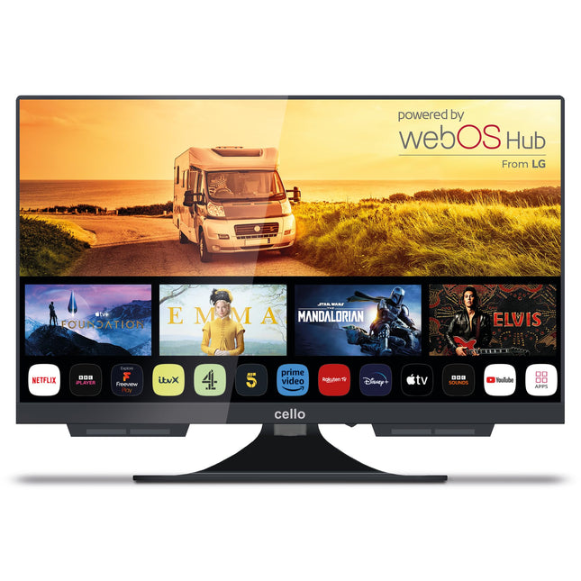 Cello C1924WS Trav 19" inch SMART 12V Camping Travel TV Frameless Triple Tuner Bluetooth WebOS by LG Pitch Perfect Speaker Disney+ Netflix Motorhome Truck Boat [2024]