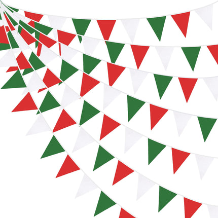 Pink Flower Party Garland 32Ft Pennant String Red Green White Banner Decorations Christmas Triangle Flag Fabric Pennant Garland Streamers for Christmas, Happy New Year, Festivals, Holidays, Garden