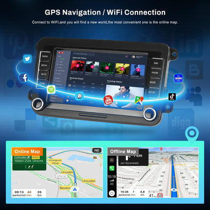 1G+32G Android autoraadio 2 DIN VW Golf 5 6 Passat Polo Tiguan Touran Caddy Skoda SEAT 7-tollise puutetundliku ekraaniga autoraadio GPS-navigatsiooniga WiFi peegliühendusega Bluetooth FM/RDS/EQ roolil juhtimisega tahavaatekaamera