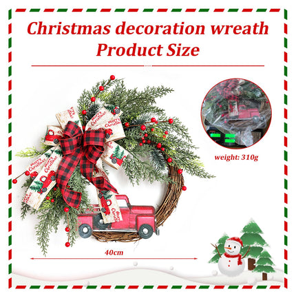 40cm Christmas Door Wreath, Red Truck Christmas Wreath Artificial Christmas Decorations Farmhouse Wall Wreath for Carmine Window Christmas