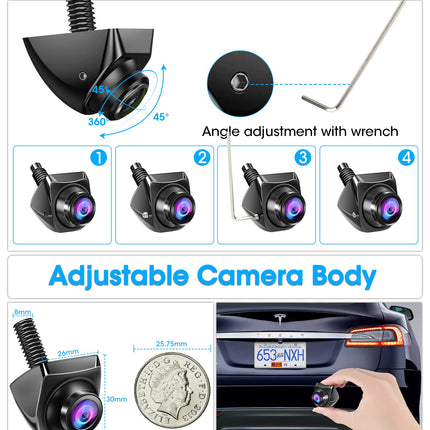 AHD 1080P Rear View Camera Car Reversing Camera with 360°+45° Adjustable Lens Cable Rear View Camera 170° Wide Angle Universal NTSC Rear Camera Supports 12-24V Front Camera Car for Vans Trucks
