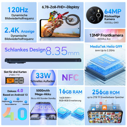 Blackview 2025 Shark 16GB+256GB, Helio G99, 120Hz 2.4K, 64MP, lepinguta nutitelefon, 6.78" FHD+, NFC, 13MP, 5000mAh aku 33W, 4G kahe SIM-kaardiga mobiiltelefonid