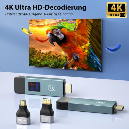 Wireless HDMI Transmitter and Receiver, 98 FT/30M Stable Connection, 2.4G/5G Portable HDMI Wireless with LED Screen, Plug &amp; Play for Streaming Video Audio File from Laptop, PC to HDTV, Projector.