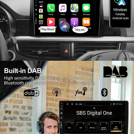 YUNTX [DAB-4G+64G] Android 14 autoraadio Kia Picanto Morningile (2017-2020) - [sisseehitatud DAB+/CarPlay/Android Auto/DSP/GPS] - 9” IPS 2.5D puuteekraan - mikrofon + kaamera - USB/MirrorLink/Bluetooth 5.0