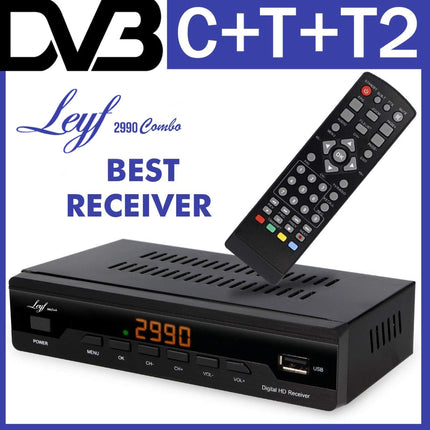 Leyf Echosat 2990 TNT HD Decoder – high-quality decoder – receiver – DVB-T/T2 – digital HD decoder – Full HD 1080p – DVB-T/T2 – TNT HD for TV (HDTV, HDMI, SCART, USB 2.0) + HDMI cable