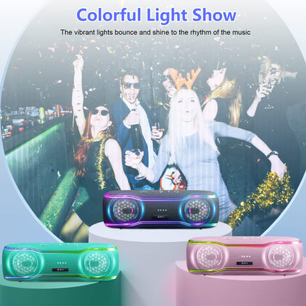 AY Bluetooth Speaker Music Box Portable IPX7 Waterproof Bluetooth Box with Colorful Lights and Rich Bass, Stereo Pairing, Built-in Microphone, 24h Battery, Perfect for Home, Outdoors