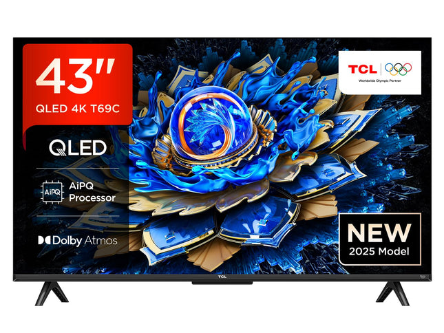 TCL 43T69C 43-tolline QLED, Direct LED-teler, 4K HDR-teler, nutikas Google TV (Dolby Vision ja Atmos, Game Master, liikumise selgus, ühildub Google Assistant ja Alexaga)