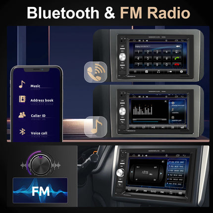 Car radio 2 Din with Bluetooth hands-free system IOS/Android Mirror Link 6.2 inch touchscreen car radio double Din with Bluetooth FM/USB/AUX/EQ/TF steering wheel control + rear view camera remote control