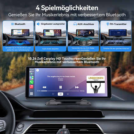Carpeer CarPlay ja Android Auto ekraaniga autostereo, autoekraan, 10,26-tolline IPS-puuteekraan, digitaalne vastuvõtja 1080p tahavaatekaameraga, Super Link, GPS-navigatsioon, S1ri, Bluetooth-heli, FM, AUX