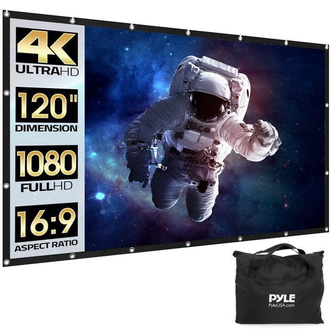 Pyle kokkupandav kaasaskantav projektori ekraan 120" 16:9 HD 4K kerge sise- ja välistingimustes kasutamiseks, kortsumiskindel, sobib kodukino, peo, kontori ja klassiruumi jaoks.