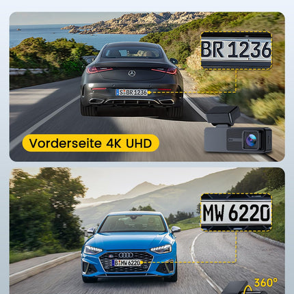 GKU auto armatuurlaud, esi-taga, 4K/2.5K puutetundliku ekraaniga 3.18 tolli, GPS 5G Wi-Fi armatuurlaud, topelt autokaamera, 64GB SD-kaart, parkimise jälgimine, WDR, 170° lainurk, G-andur, tsükkelsalvestus, max 256GB