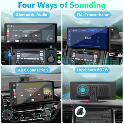 Carpuride V92 Portable Car Stereo Wireless Carplay &amp; Android Auto, 10.26 inch 1080P HD Touchscreen Radio with BT 5.0, Mirror Link Mount Truck RV Dashboard