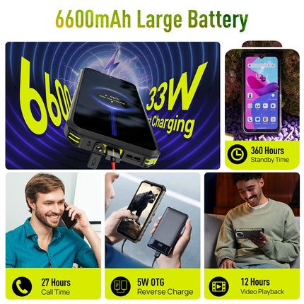 Ulefone Armor 22 (16GB+128GB) Outdoor Mobile Phone Without Contract, Android 14 6.58" FHD+ 120Hz 64MP+64MP Night Vision 6600mAh 33W 4G Dual SIM 5G WIFI/OTG/NFC/GPS/IP69K Construction Site Phone (Green)