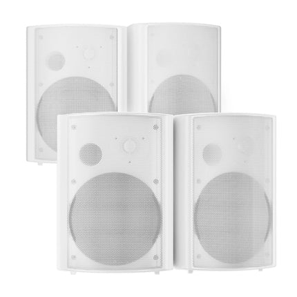 STUDIOFINIX 800W 6,5-tolline välistingimustes kasutatav Bluetooth-kõlar, veekindel, juhtmega, multifunktsionaalse võimendiga, seinale kinnitatav, ilmastikukindel kõlarisüsteem terrassile, aeda, koju (4 kõlarit, valge)