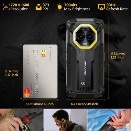 Ulefone Armor Mini 20 Pro õuemobiiltelefon, Android 14 5G mininutitelefon 16 GB + 256 GB / SD-2 TB mäluga, 4,7" HD+ 90Hz IP68/69K veekindel mobiiltelefon 6200mAh / 33W kiirlaadimine, 64MP öine nägemine, kahe SIM-kaardiga GPS / NFC