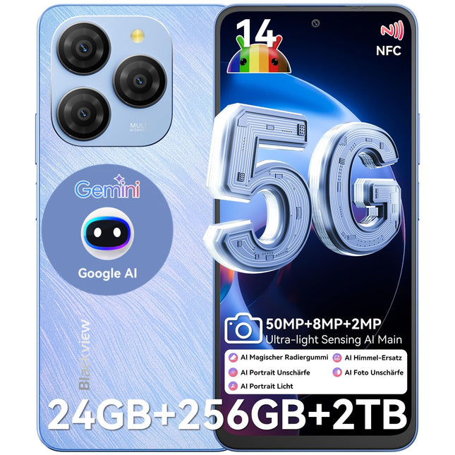 Blackview Shark 9 5G mobiiltelefon ilma lepinguta 24GB + 256GB/2TBTF, 2.7GHz Octa Core, Super PD 50MP AI fotoalbum, 6.67" Android 14 nutitelefon, 5000mAh 18W, kahe SIM-kaardiga telefonid/Face ID/GPS/NFC