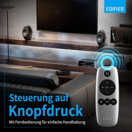 Edifier E25HD Bluetooth kõlarikomplekt – 74 W RMS – Parim helikvaliteet bassrefleksmembraaniga – LDAC tehnoloogia – Bluetooth 5.3 – Elegantne disain – Optilised + Aux ühendused – Must