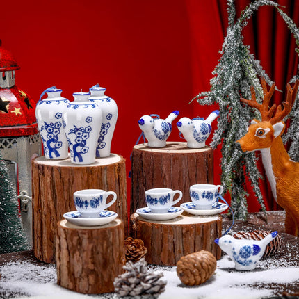 Funtery 9 Pieces Blue and White Porcelain Ornaments Chinoiserie Autumn Pumpkin Decor Hanging Pendants Christmas Decoration Ceramic Christmas Tree Ornaments for Christmas Autumn Decoration (Vibrant