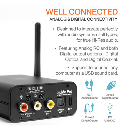 Auris Blume Pro Hi-Fi Bluetooth 5.3 Music Receiver - Bluetooth adapter with audiophile DAC, LDAC, AptX HD, OLED display, optical coaxial AUX output for home stereo, AV receiver or amplifier