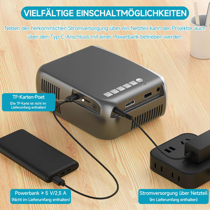 Miniprojektor, mobiilne, kaasaskantav projektor 1080p UHD juhtmevaba peegeldav ekraan nutitelefoni/lauaga, komplektne TV-pulk/PS5/PC/Android/IOS sise- ja välistingimustes kasutamiseks