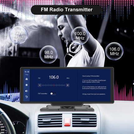 Wireless Apple Carplay Android Auto Portable Car Radio with Rear View Camera 64G TF Card, 10.26 Inch Touchscreen Portable Car Radio with Airplay/Android Cast/Dual Bluetooth/FM Transmitter/Voice Control/AUX