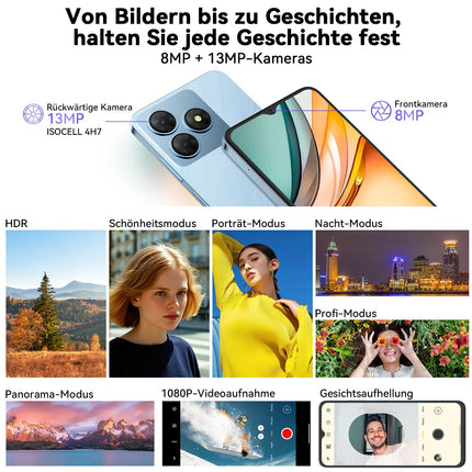 OSCAL Flat 2C Mobile Phone Without Contract Android 14, 6GB+64GB/2TB TF, Octa-Core 6.56" HD+, 5000mAh Battery, 13MP+8MP Camera, 4G Dual SIM Smartphone Without Contract Cheap Simlock-Free Mobile Phones, GPS/2-Year Warranty