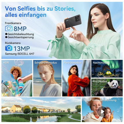 OSCAL Flat 2 Gemini tehisintellektiga nutitelefon ilma lepinguta 12GB+256GB/2TB TF, kaheksatuumaline 90Hz 6.56" HD+, lepinguta mobiiltelefon 5000mAh, 192g, Android 14 nutitelefon 13MP+8MP, kahe SIM-kaardiga/näotuvastusega/sõrmejäljelugejaga/GPS/OTG