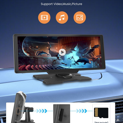 Podofo 10.26'' kaasaskantav autoraadio puutetundliku ekraaniga juhtmevaba Carplay Android Auto Bluetooth/FM-saatja/AUX häälassistent tahavaatekaameraga DC 7-32v