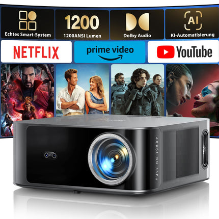4K Projector【Official Netflix &amp; 36W Dolby Audio】 Toptro 1200 ANSI Smart Projector Home Theater, 1080P Full HD Video Projector with Two-Way Bluetooth WiFi, AI Autofocus &amp; Keystone Correction for Outdoor/Mobile Phone
