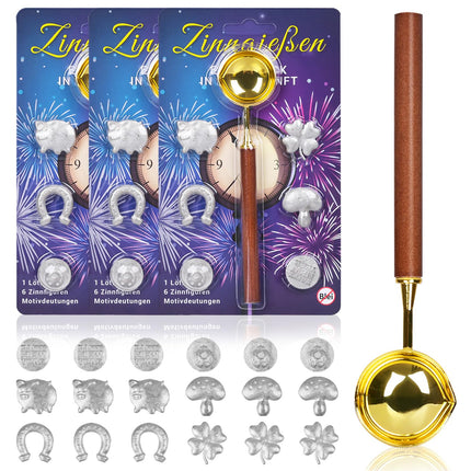iZoeL tin casting New Year's Eve casting with 18 tin figures 3 spoons instructions oracle booklet, tin casting New Year's Eve, 3 tin sets to cast for New Year's Eve party games New Year's Eve custom fortune-telling party game