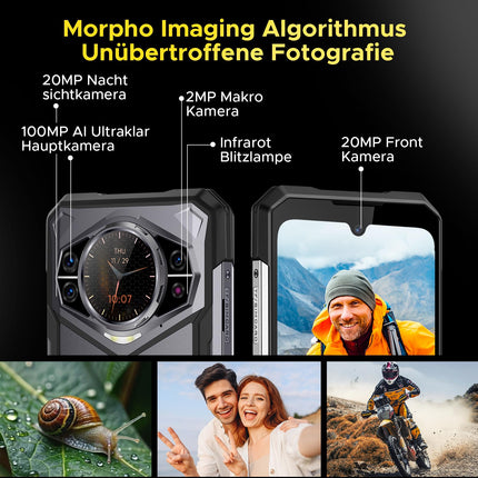 DOOGEE S200 Outdoor Handy Ohne Vertrag 5G, 10100mAh Outdoor Smartphone Android 14, 32GB+256GB Baustellenhandy, 1.32" AMOLED Heckdisplay 6.72” FHD+ 120Hz, 100MP+20MP, IP68/ Fingerabdruck/Dual SIM/NFC