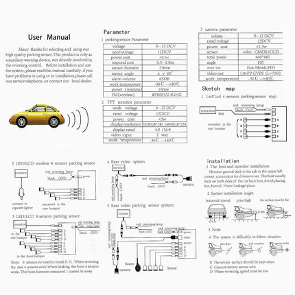 KAOLALI auto parkimisandur 4 tagumist andurit, universaalsed parkimisandurid tagurdusparkimisabi parkimissüsteemi helisignaal autole, must