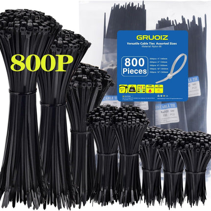 Cable ties black 800 pieces cable tie set | 3.6mm cable ties small 100/150/200/250/300mm cable ties UV-resistant black made of polyamide 6.6 wear-resistant 18 kg tensile strength