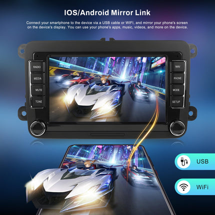 1G+32G Android autoraadio 2 DIN VW Golf 5 6 Passat Polo Tiguan Touran Caddy Skoda SEAT 7-tollise puutetundliku ekraaniga autoraadio GPS-navigatsiooniga WiFi peegliühendusega Bluetooth FM/RDS/EQ roolil juhtimisega tahavaatekaamera