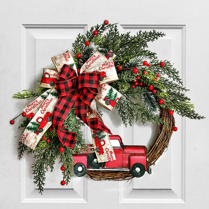 40cm Christmas Door Wreath, Red Truck Christmas Wreath Artificial Christmas Decorations Farmhouse Wall Wreath for Carmine Window Christmas