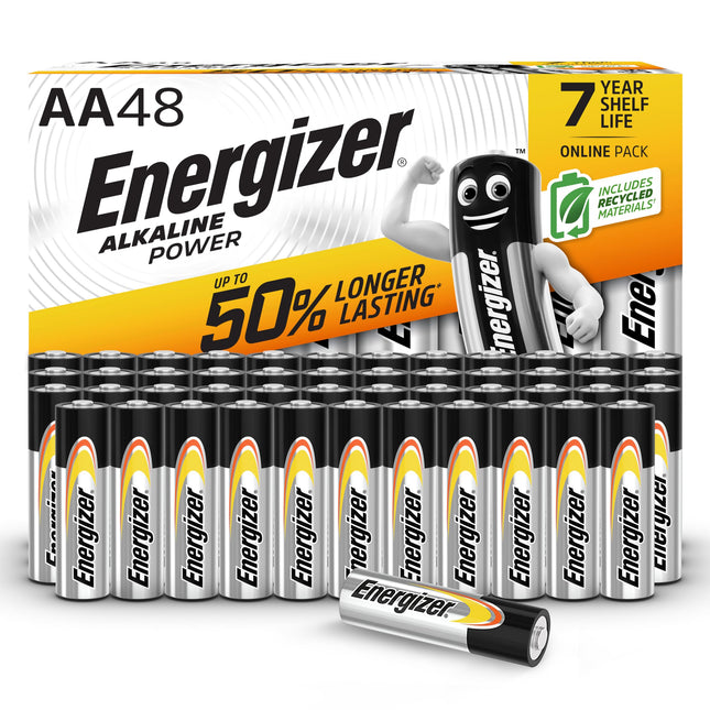 Energizer Alkaline Power AA patareid (48 tk pakis) - suure jõudlusega 1,5 V patareid - patareid koju ja kontorisse - 100% plastikvaba taaskasutatav pakend - 7-aastane säilivusaeg [ainult Amazonis]